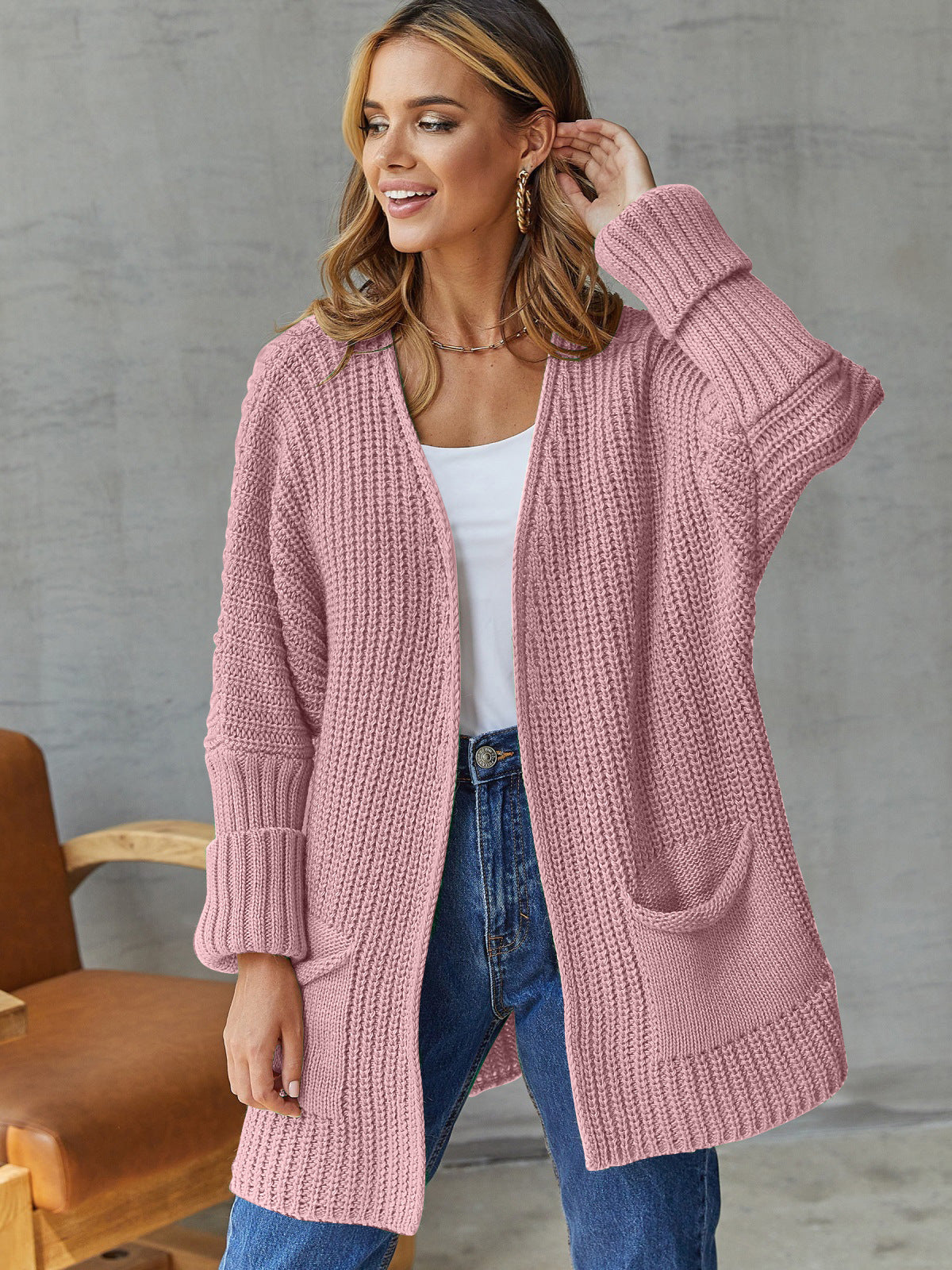 Dames Grofgebreid Vest met Zakken