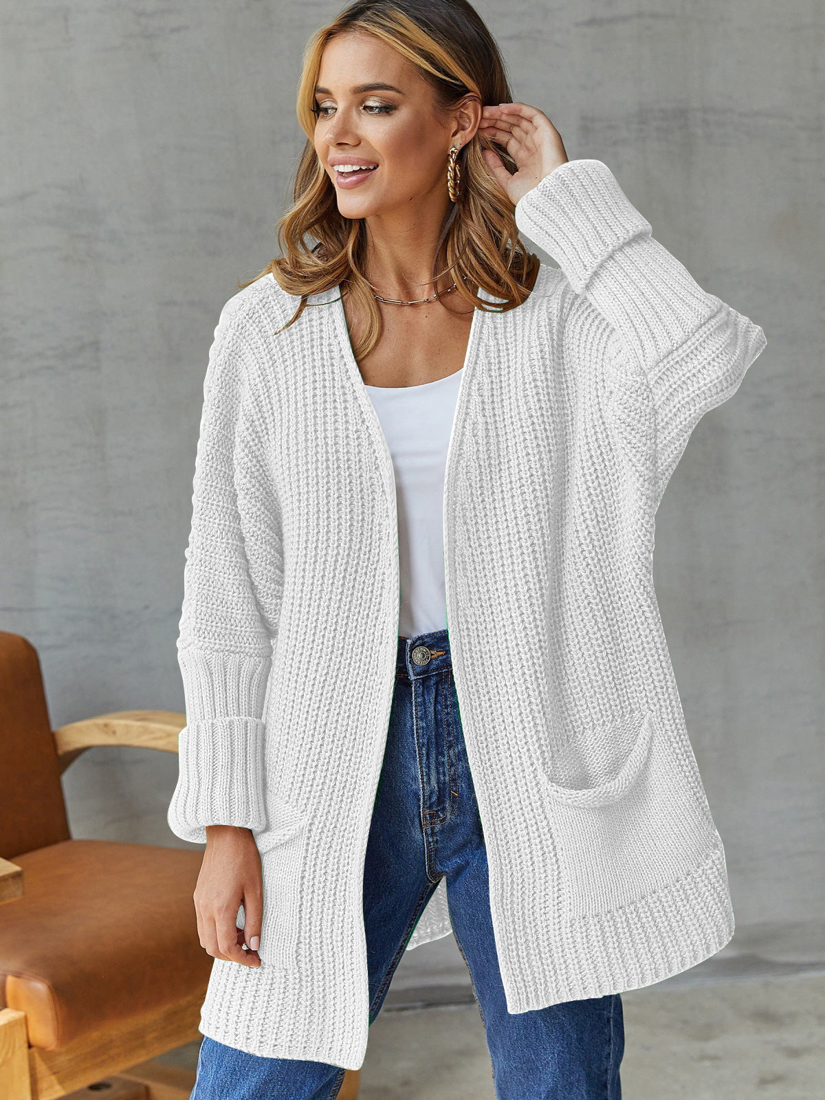 Dames Grofgebreid Vest met Zakken
