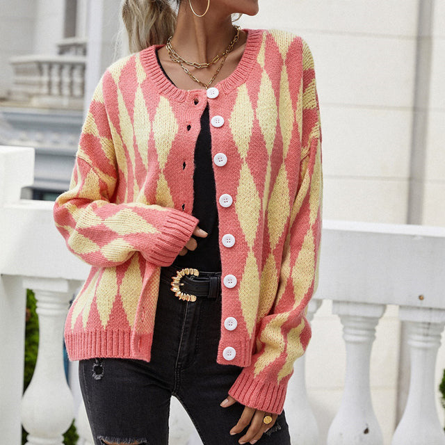 Dames Vest met Ruitmotief en Knopen