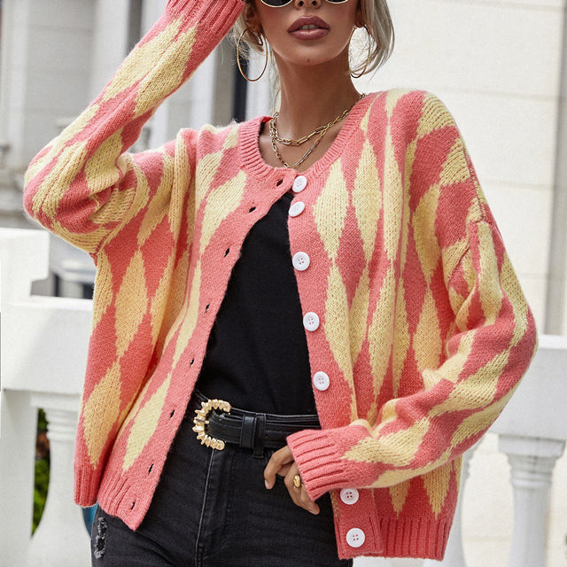 Dames Vest met Ruitmotief en Knopen