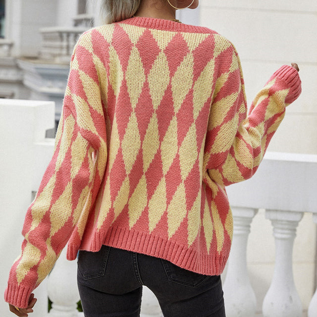 Dames Vest met Ruitmotief en Knopen