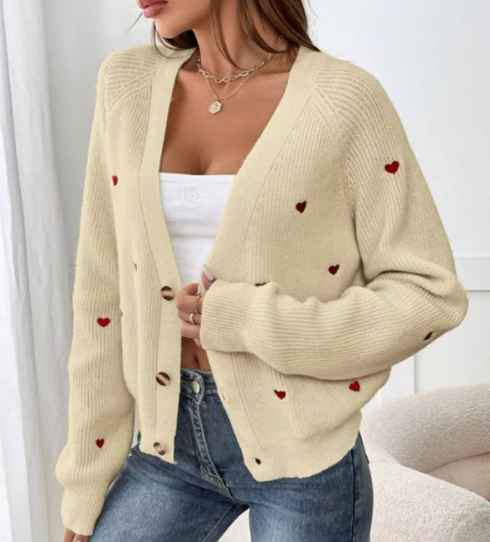 Dames Gebreid Vest met Hartapplicaties in Casual Pasvorm