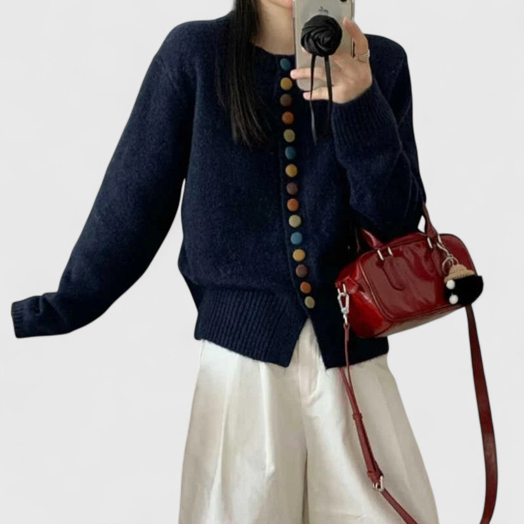 Dames Gebreid Vest van Zacht Mesh met Charmante Knoopdetails