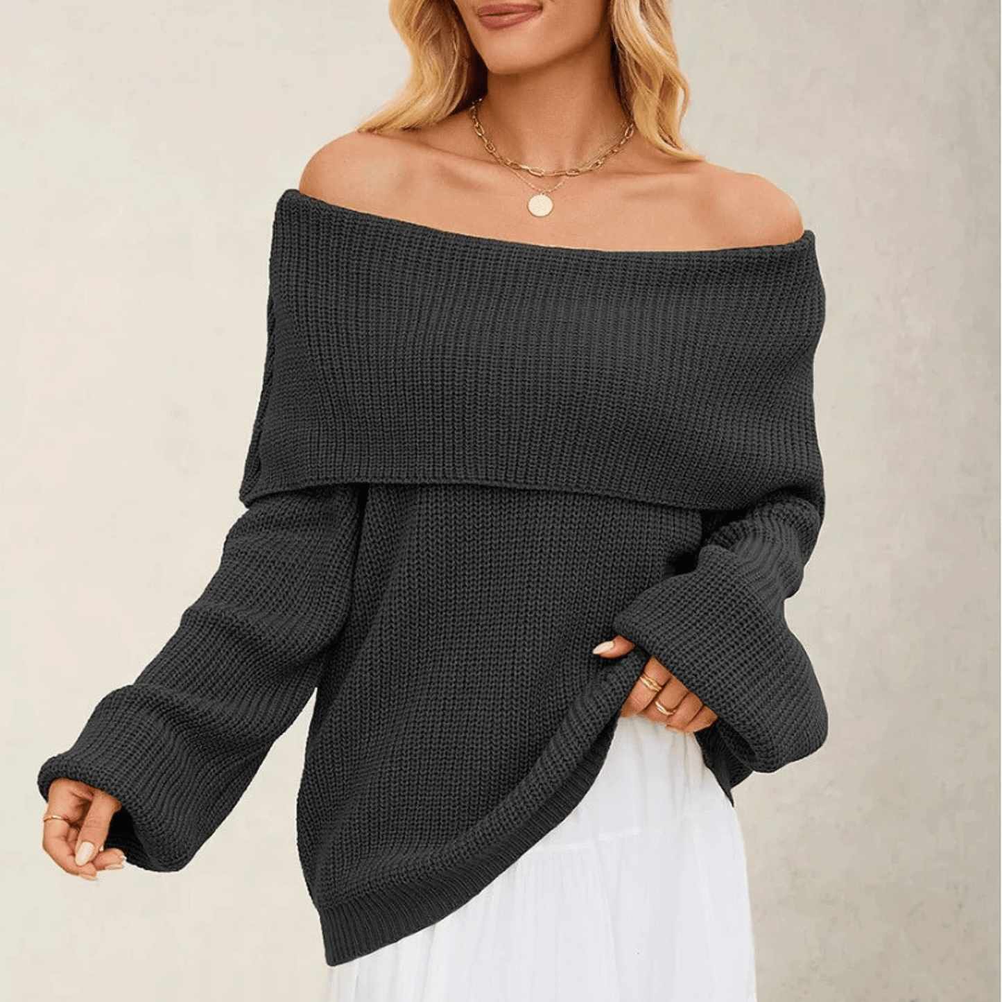 Dames Geribbelde Off Shoulder Trui