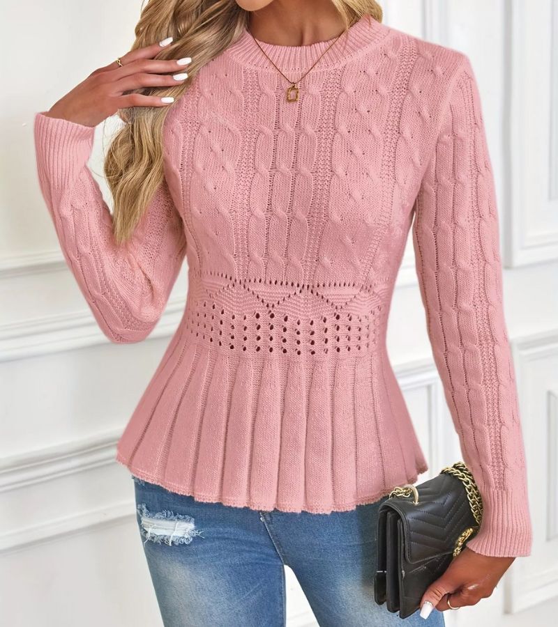Dames Gebreide Peplum Trui van Zacht Grof Breisel voor Tijdloze Elegantie