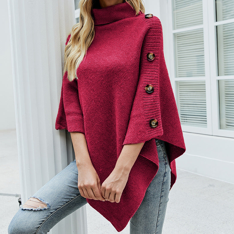 Dames Gebreide Poncho met Col
