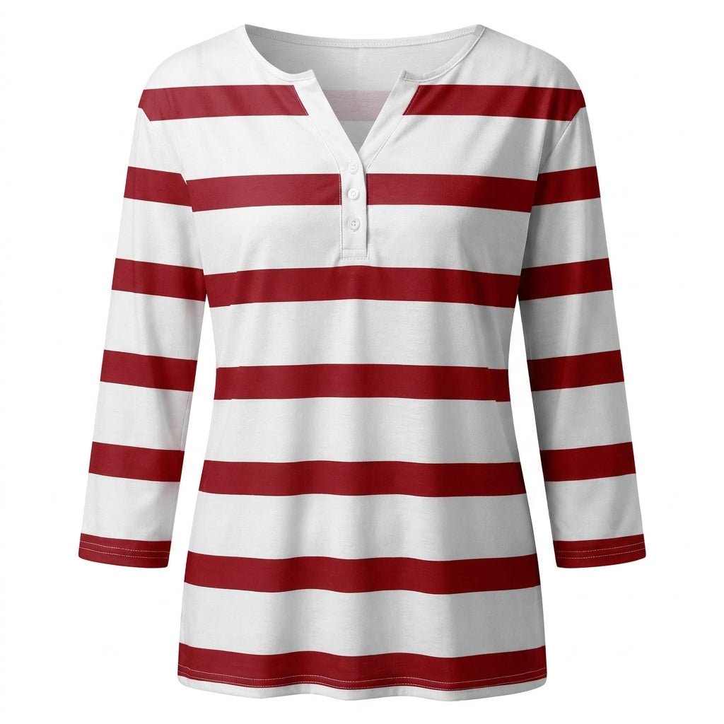 Dames Gestreepte Blouse met V-hals van Lichtgewicht Ademend Materiaal