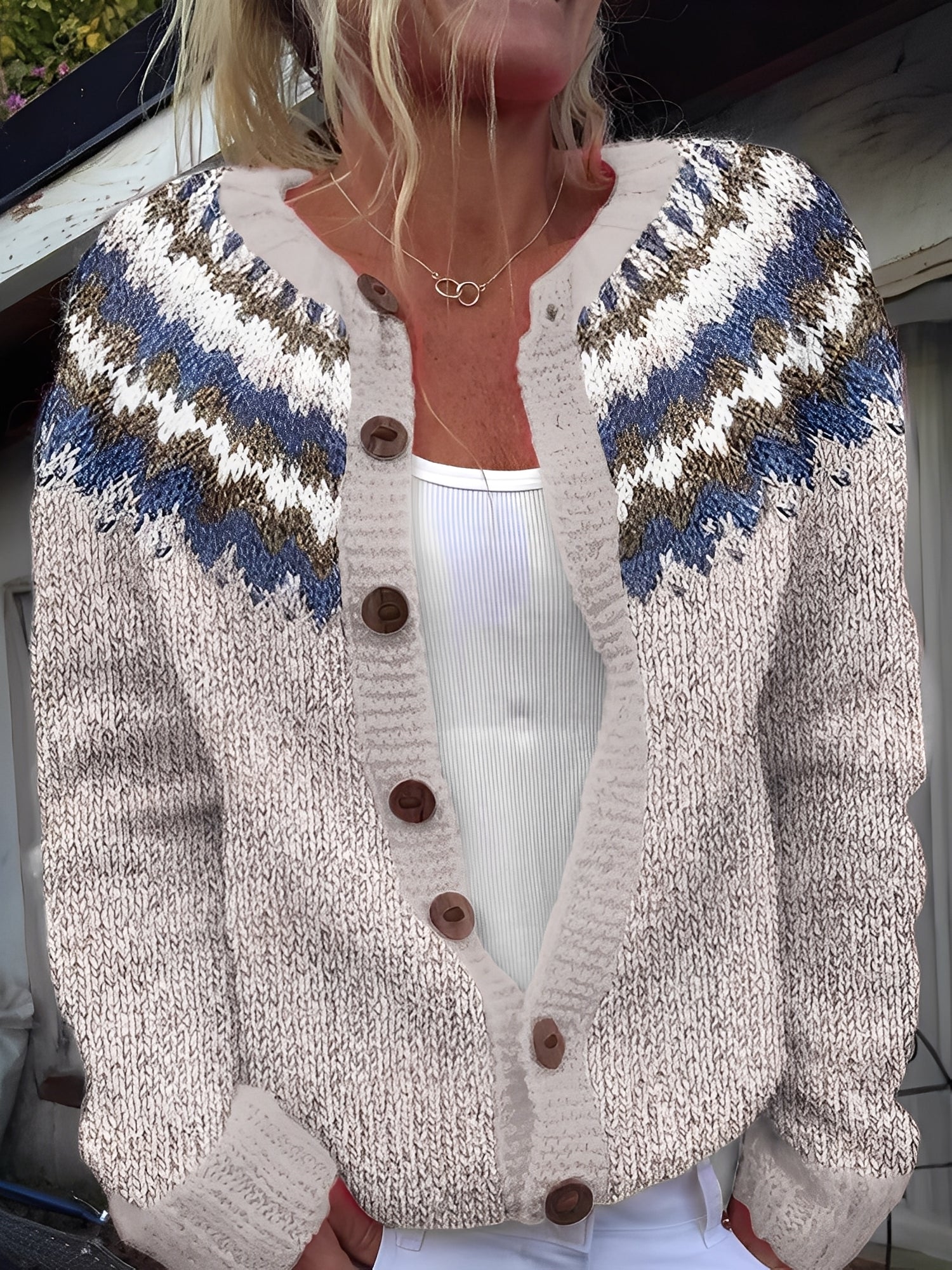 Dames Gebreid Vest met Noors Patroon
