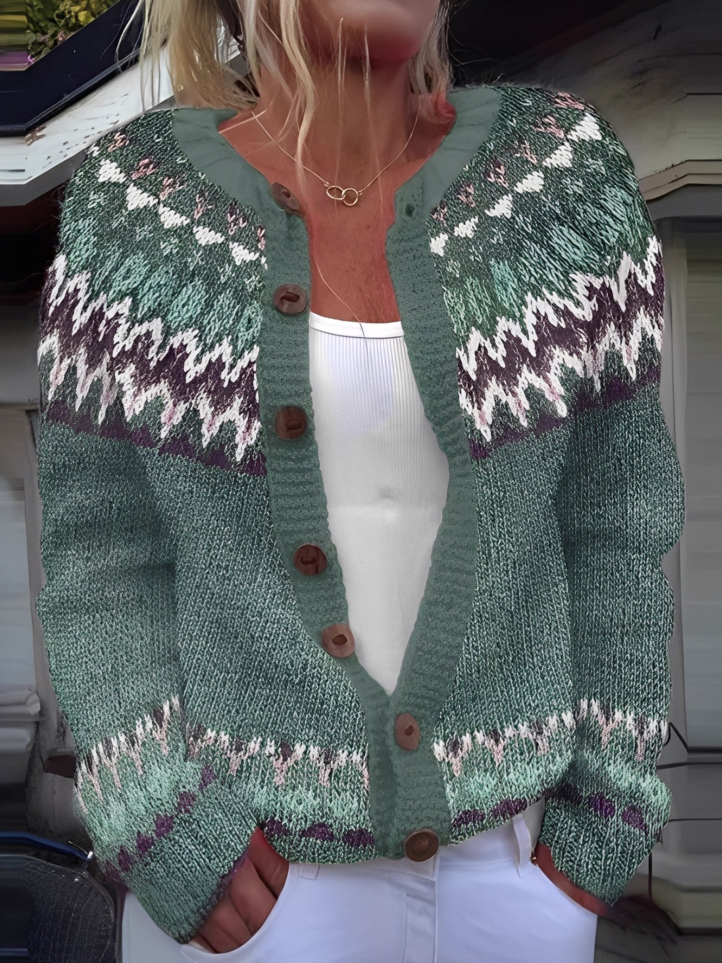 Dames Gebreid Vest met Noors Patroon