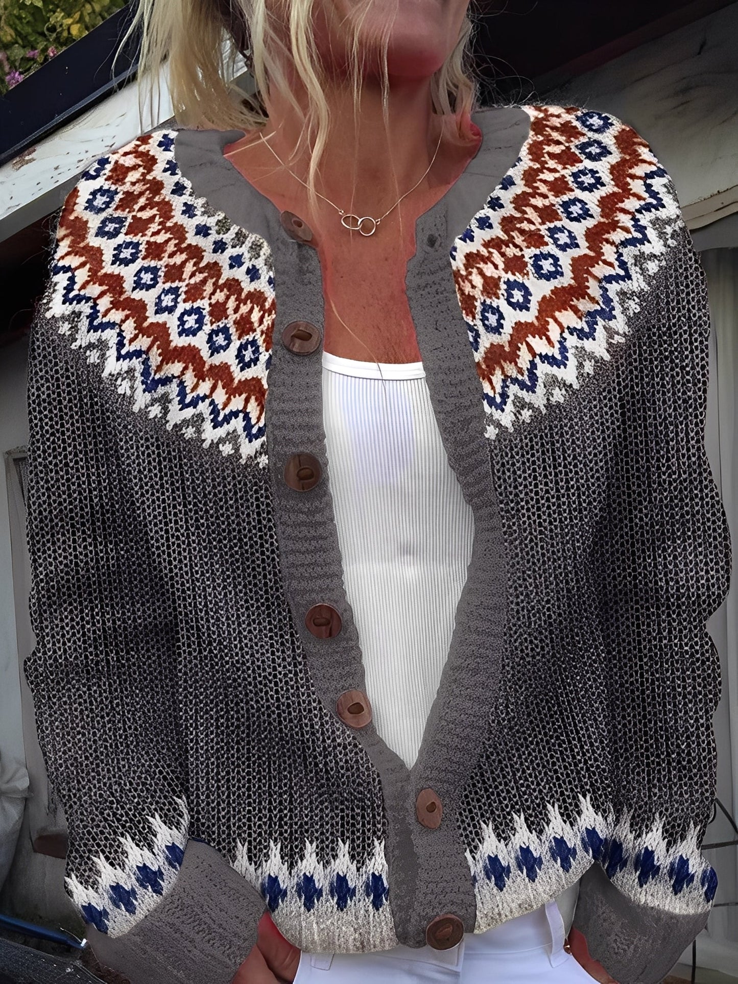 Dames Gebreid Vest met Noors Patroon