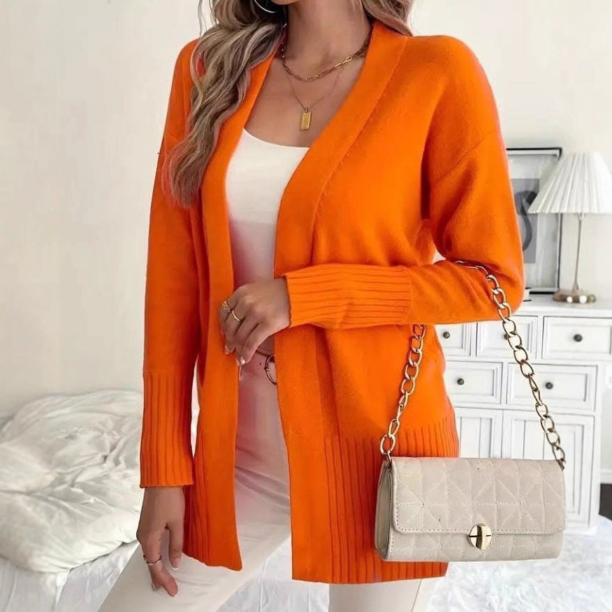 Dames Lang Gebreid Vest met Fijne Geribde Details en Relaxte Pasvorm