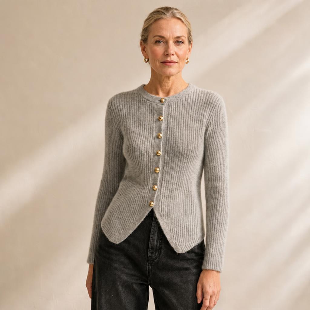 Dames Lang Gebreid Vest met Knoopsluiting van Comfortabel Materiaal