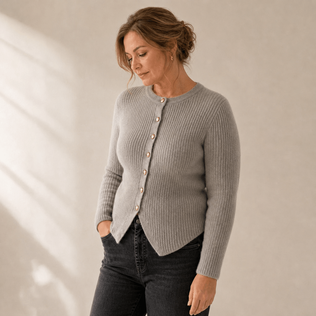 Dames Lang Gebreid Vest met Knoopsluiting van Comfortabel Materiaal