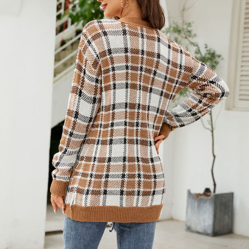 Dames Lang Gebreid Vest met Knopen