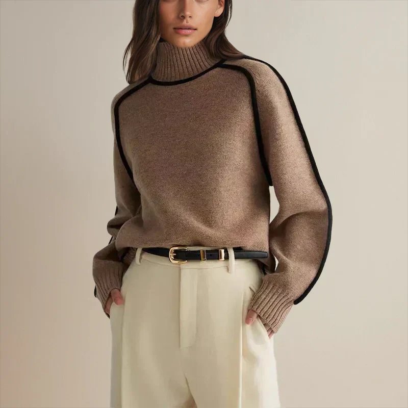 Dames Oversized Coltrui met Colorblock van Zachte Gebreide Stof