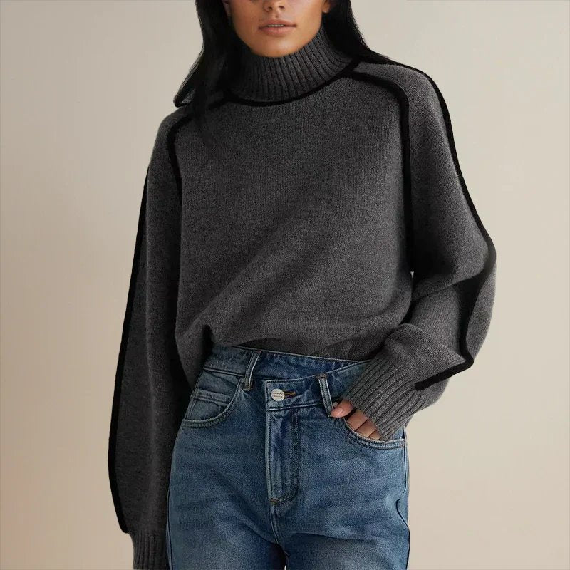 Dames Oversized Coltrui met Colorblock van Zachte Gebreide Stof