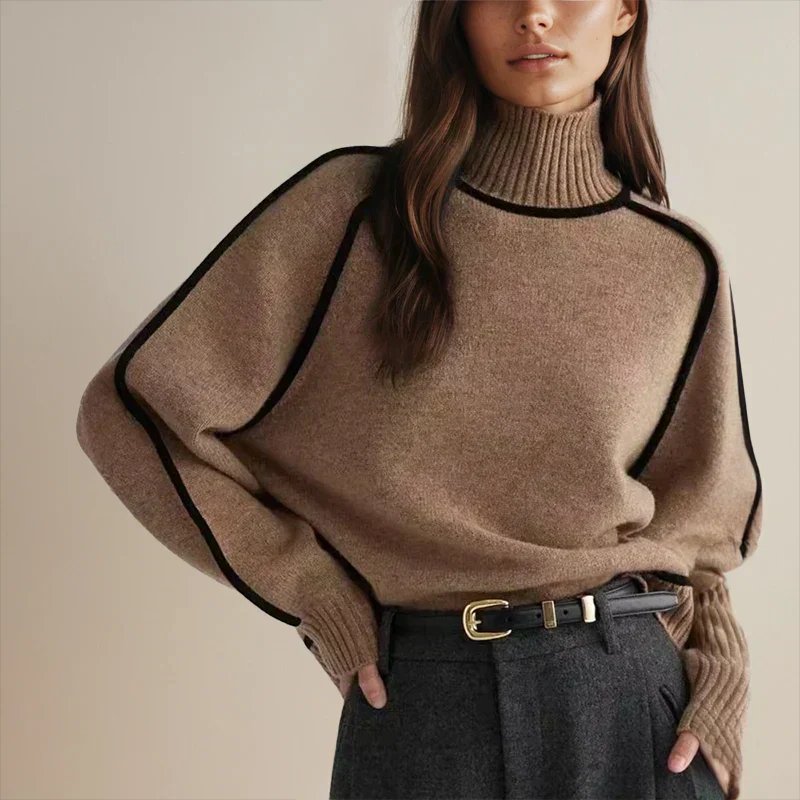 Dames Oversized Coltrui met Colorblock van Zachte Gebreide Stof