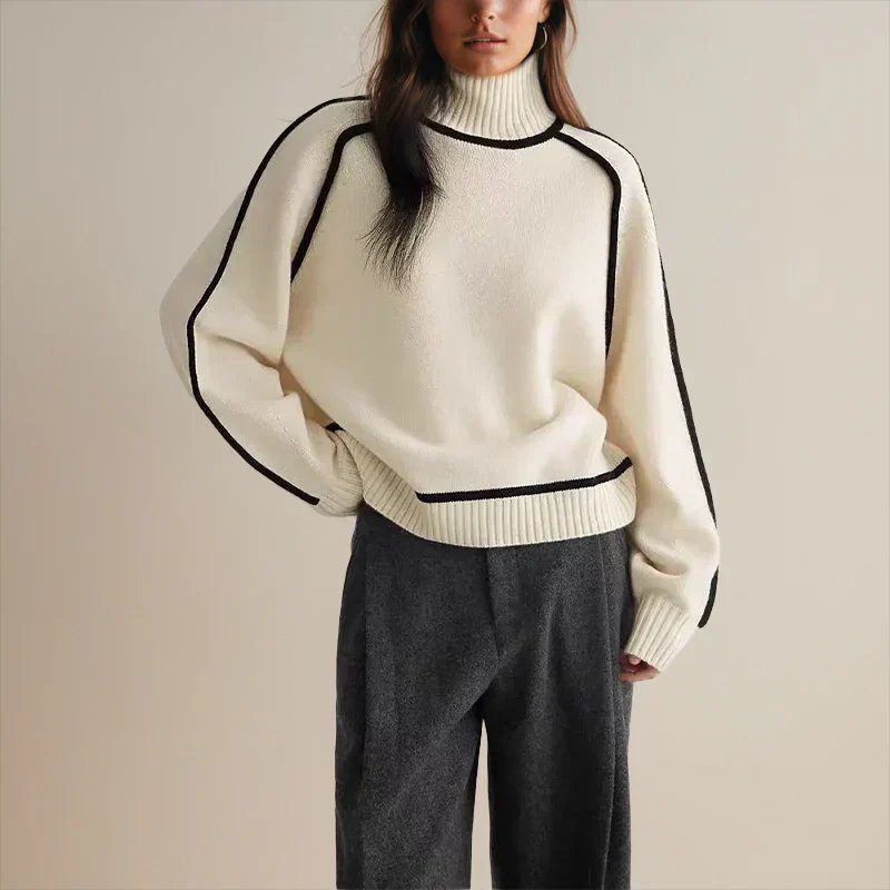Dames Oversized Coltrui met Colorblock van Zachte Gebreide Stof