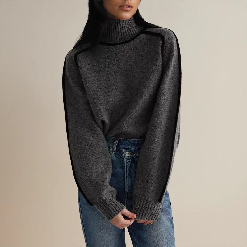 Dames Oversized Coltrui met Colorblock van Zachte Gebreide Stof