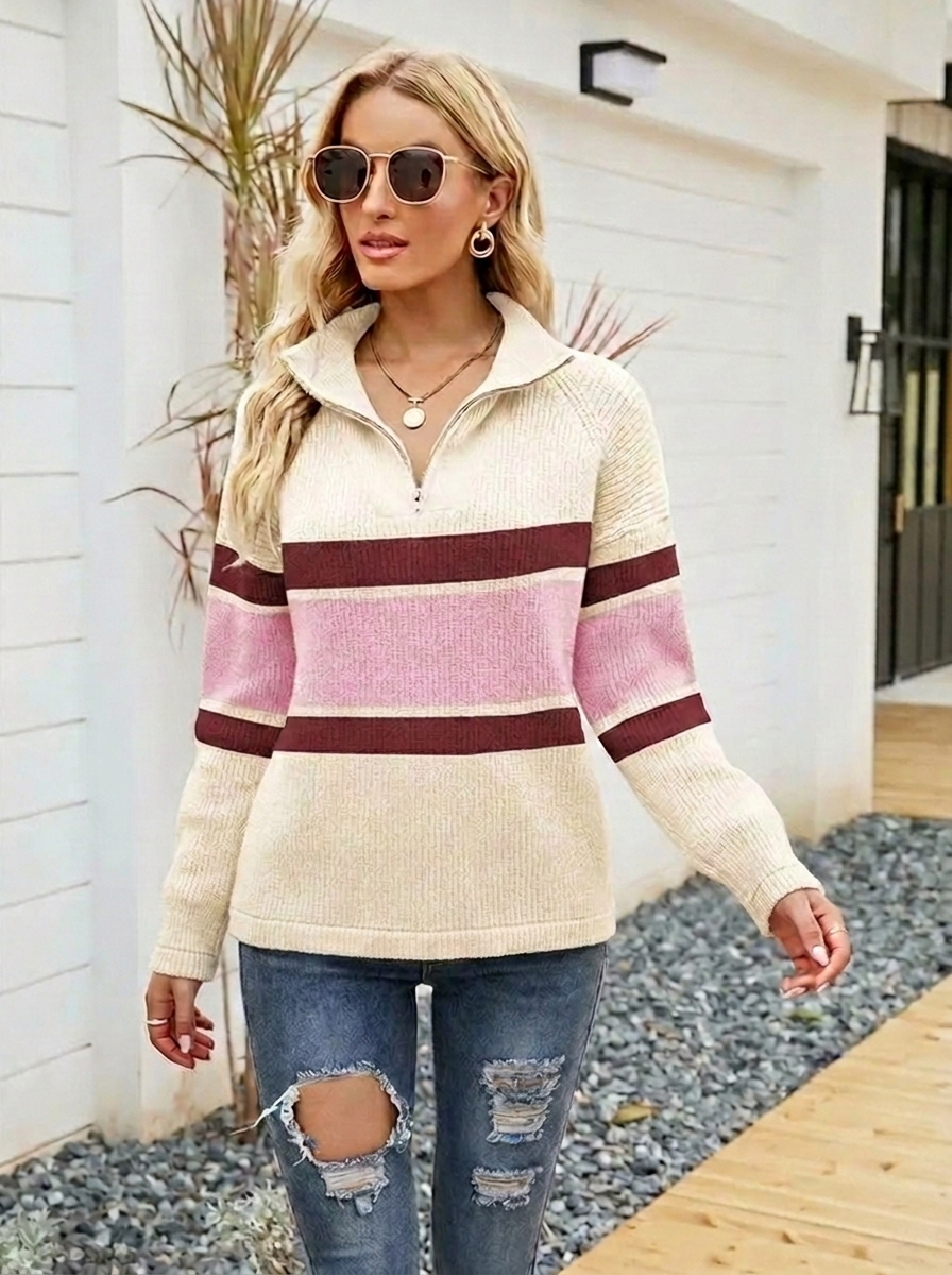 Dames Oversized Gebreide Trui met Halve Rits van Zachte Garens