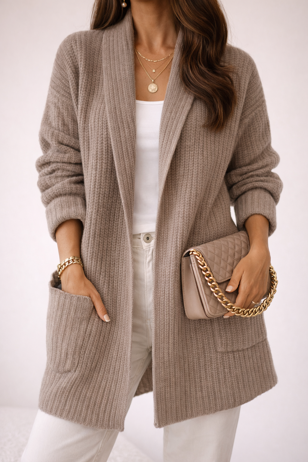 Dames Oversized Wollen Vest van Zachte Textuur met Open Voorkant