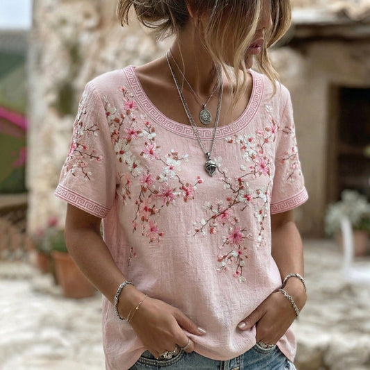 Dames T-shirt met Bloemmotief en Korte Mouwen Lizzy