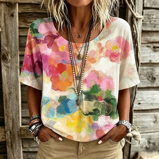 Dames T-shirt met Korte Mouwen en Kleurrijke Print Lizzy