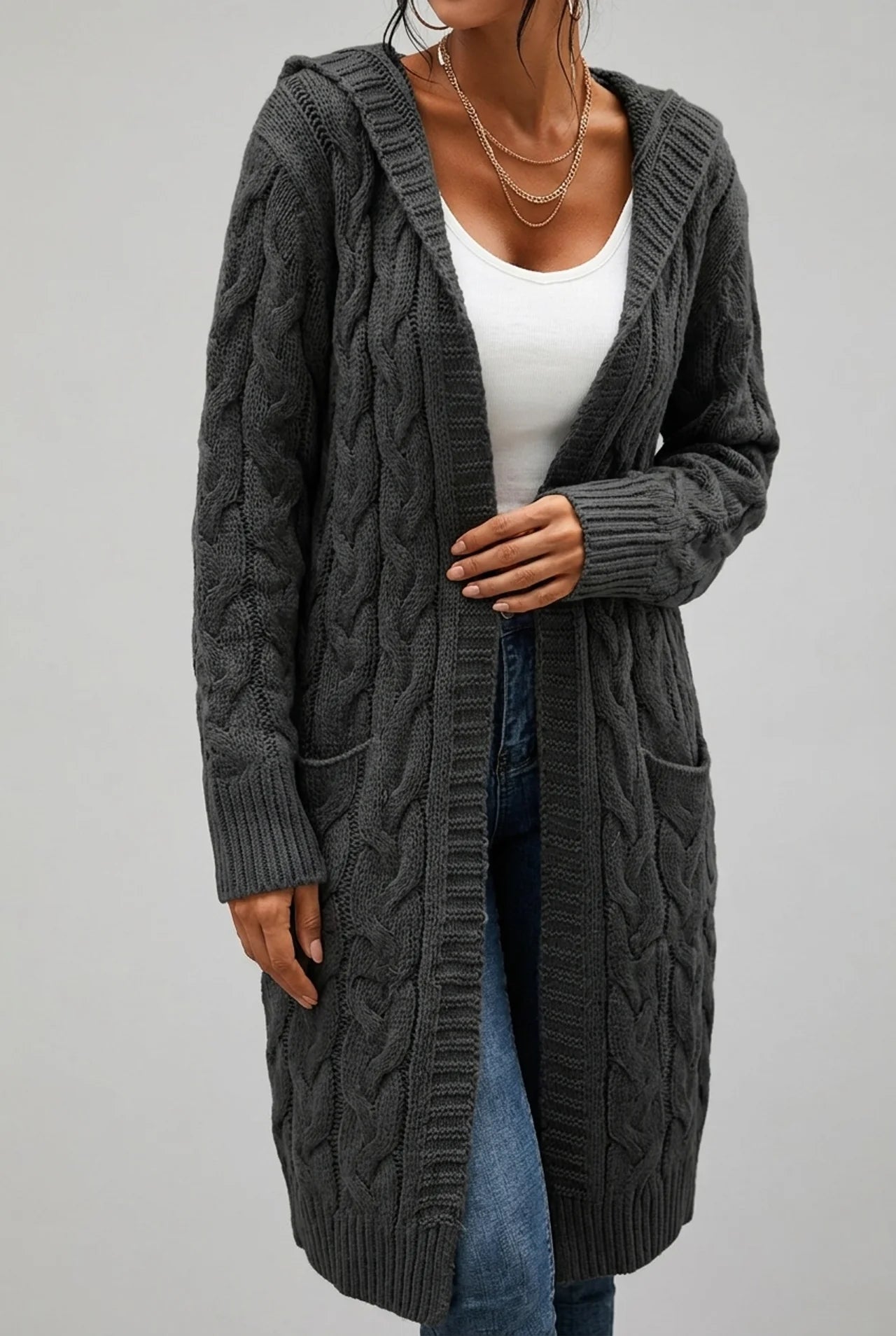 Dames Zwart Vest van Zacht Breisel met Capuchon voor Comfortabele Herfst