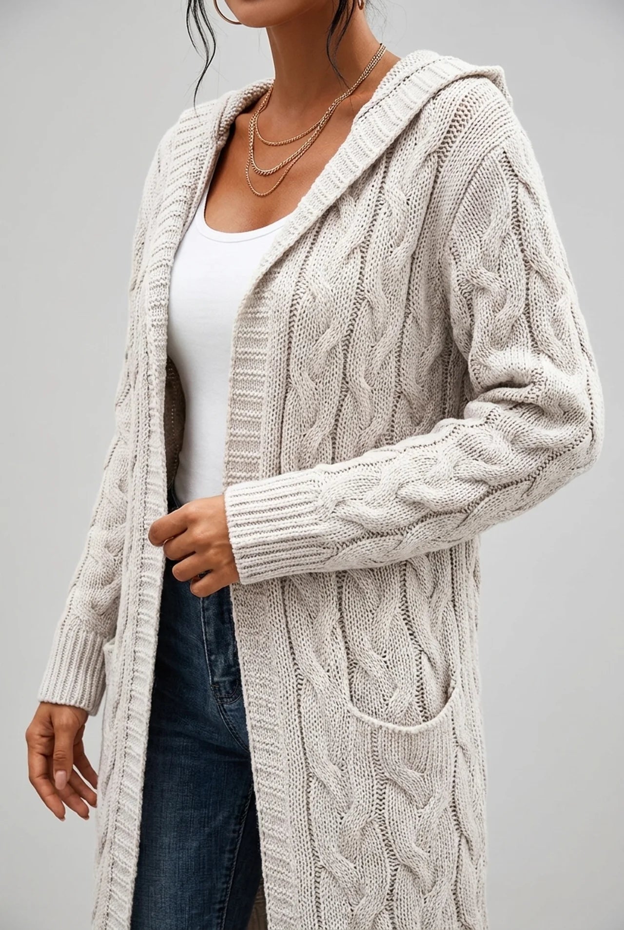 Dames Zwart Vest van Zacht Breisel met Capuchon voor Comfortabele Herfst