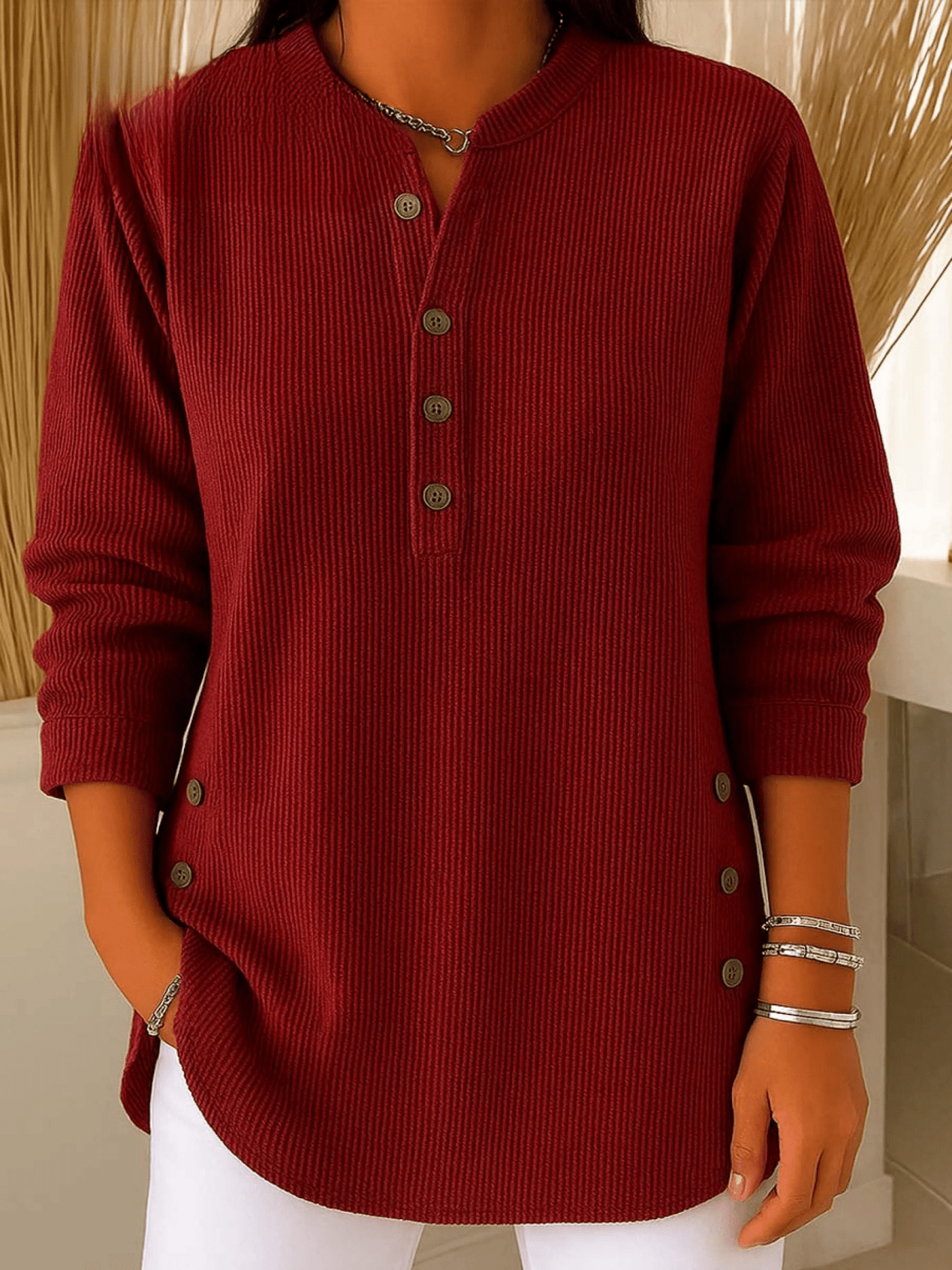 Dames tuniek met Henley-halslijn en Knoopdetail Lizzy