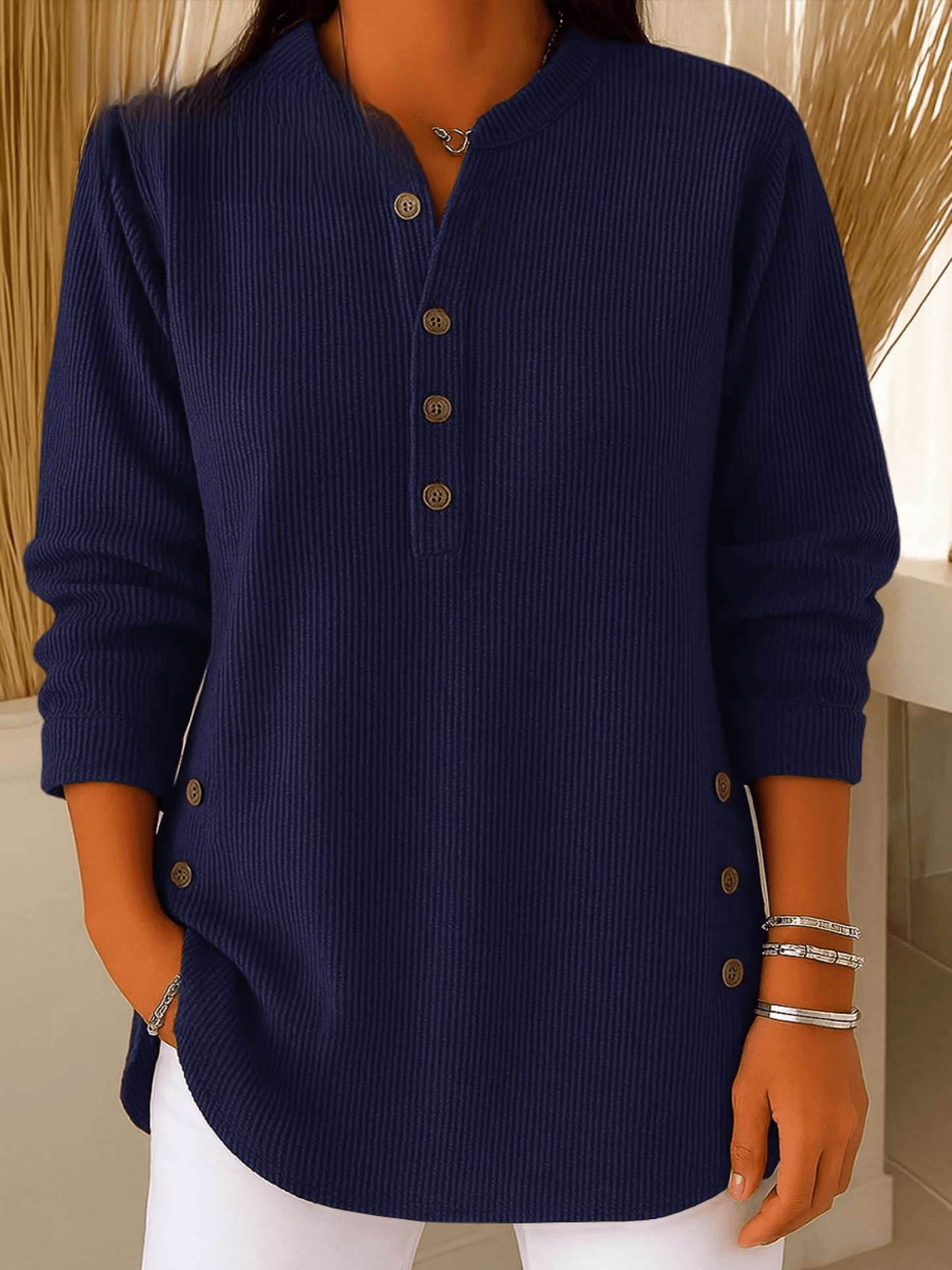 Dames tuniek met Henley-halslijn en Knoopdetail Lizzy