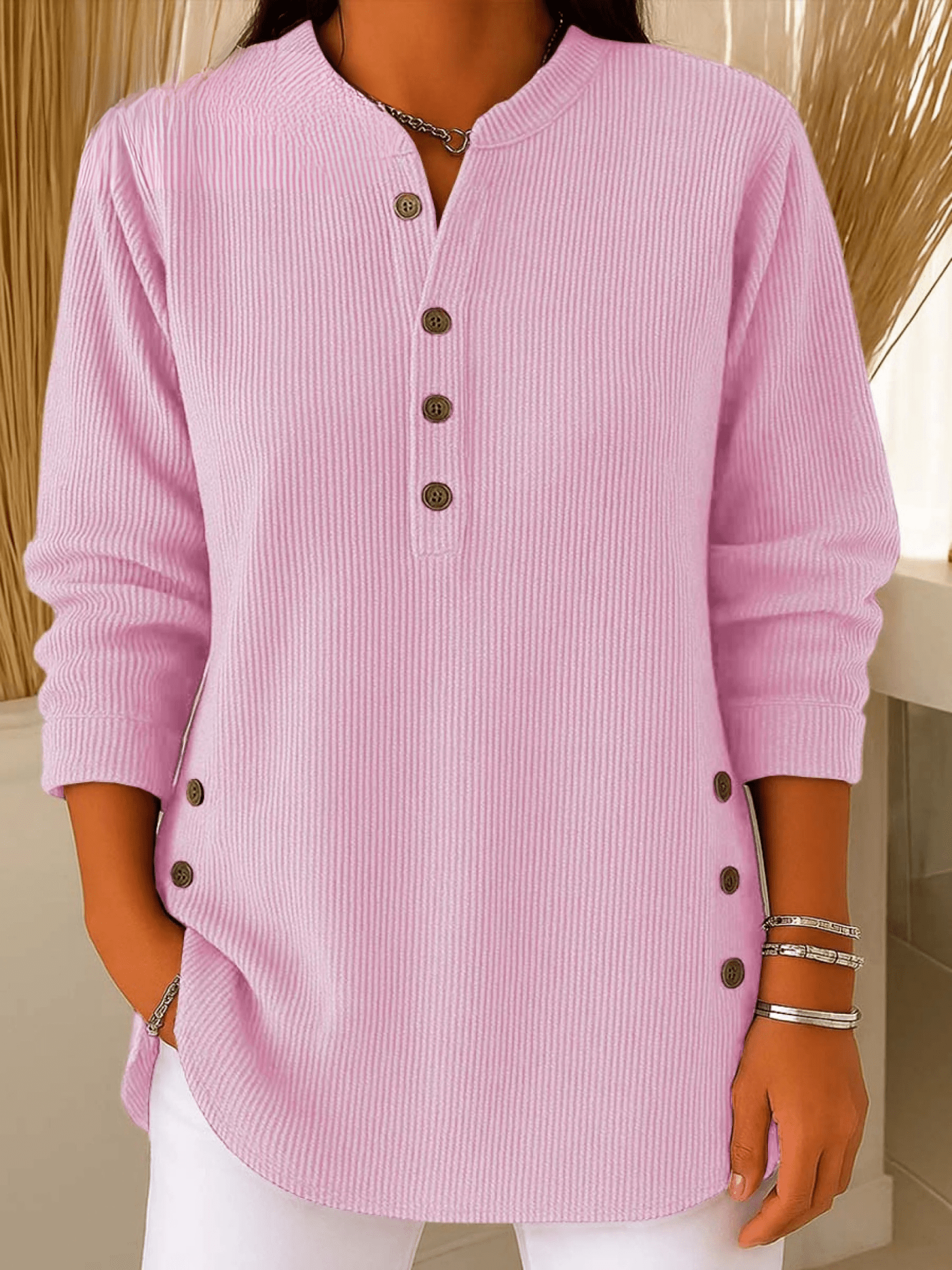 Dames tuniek met Henley-halslijn en Knoopdetail Lizzy