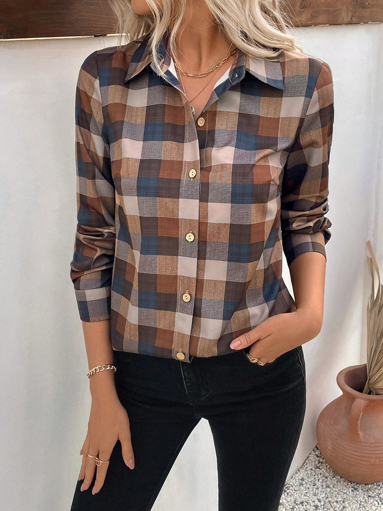 Damesblouse Geruit met Lange Mouwen Lizzy