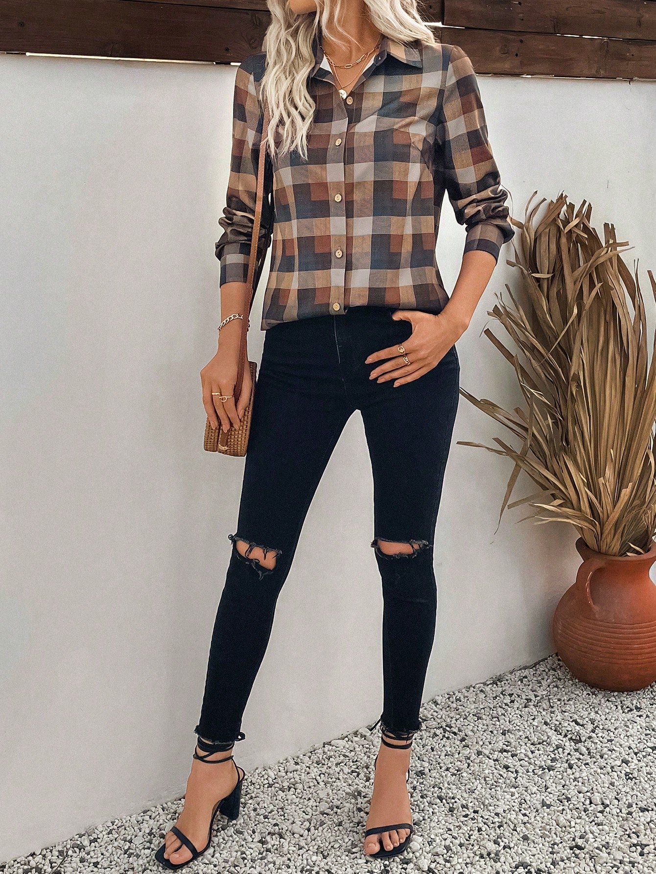 Damesblouse Geruit met Lange Mouwen Lizzy