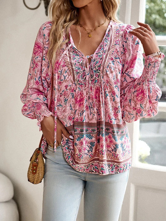 Damesblouse Korte Mouw met Bloemenprint en Ruches Lizzy