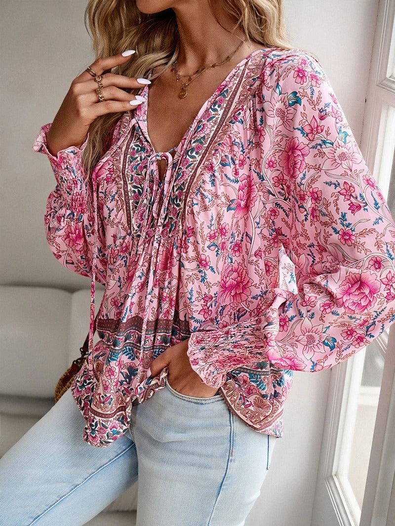 Damesblouse Korte Mouw met Bloemenprint en Ruches Lizzy