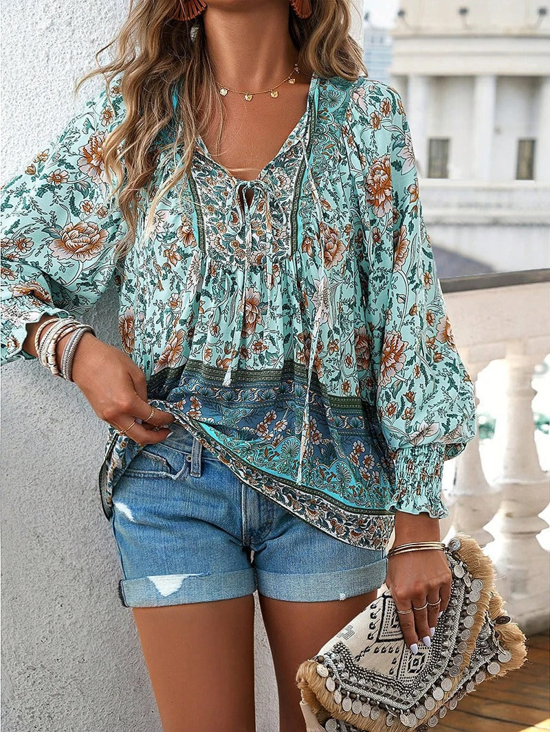 Damesblouse Korte Mouw met Bloemenprint en Ruches Lizzy