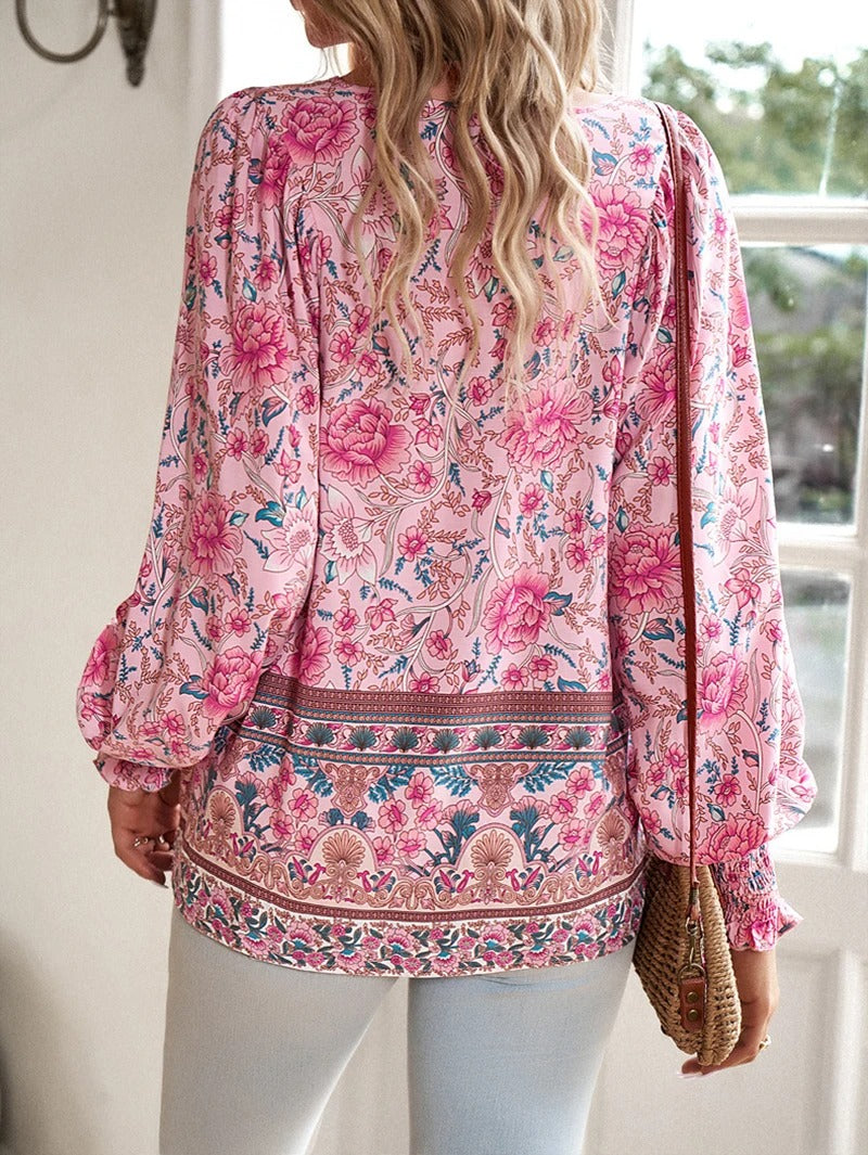 Damesblouse Korte Mouw met Bloemenprint en Ruches Lizzy