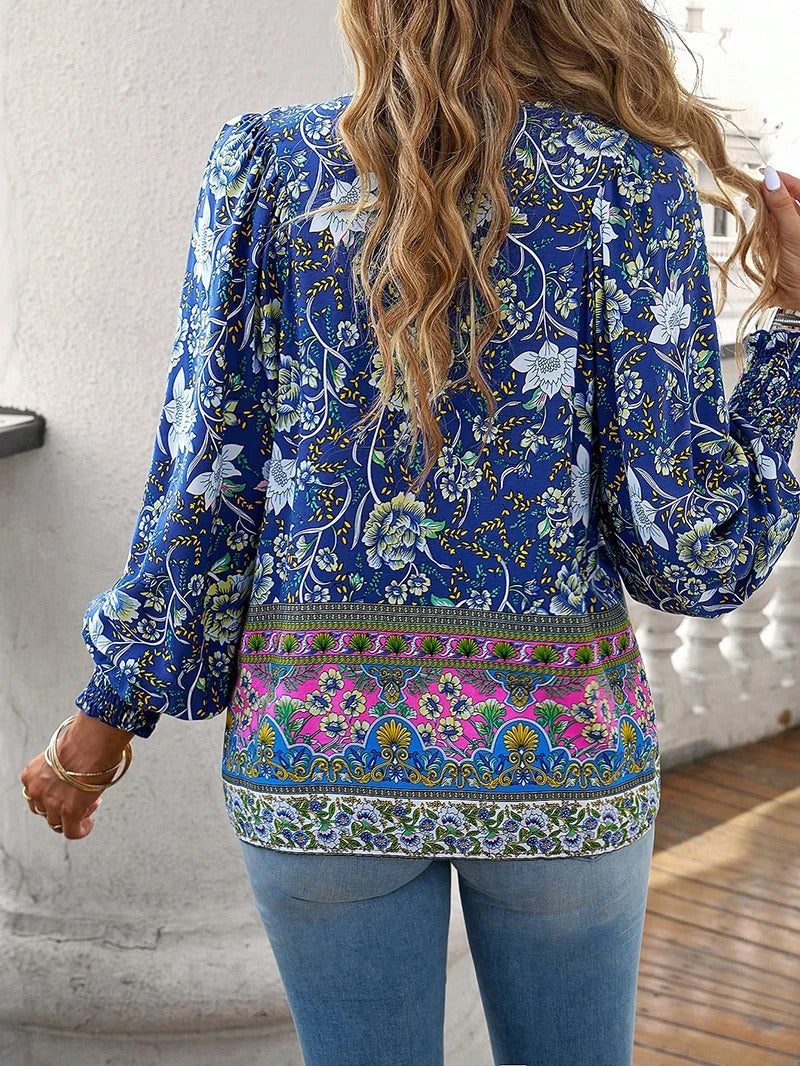 Damesblouse Korte Mouw met Bloemenprint en Ruches Lizzy
