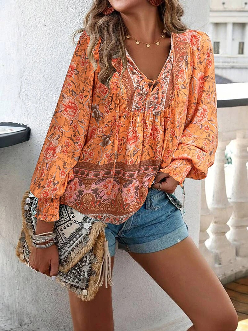 Damesblouse Korte Mouw met Bloemenprint en Ruches Lizzy