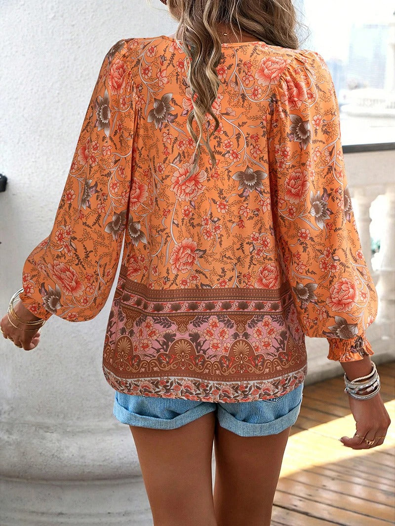 Damesblouse Korte Mouw met Bloemenprint en Ruches Lizzy