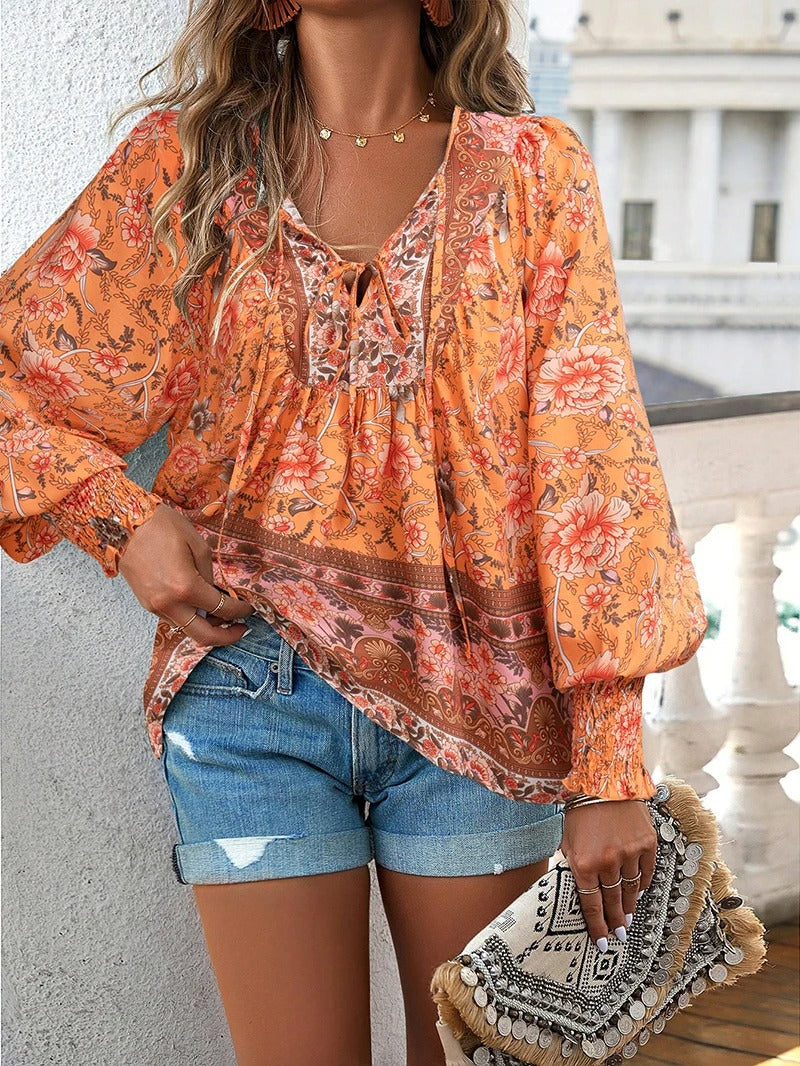 Damesblouse Korte Mouw met Bloemenprint en Ruches Lizzy