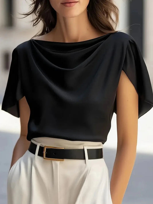 Damesblouse Korte Mouw met Col en Drapering Lizzy