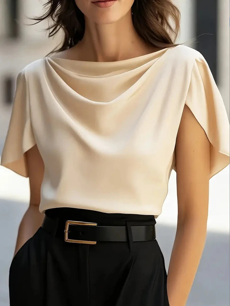 Damesblouse Korte Mouw met Col en Drapering Lizzy