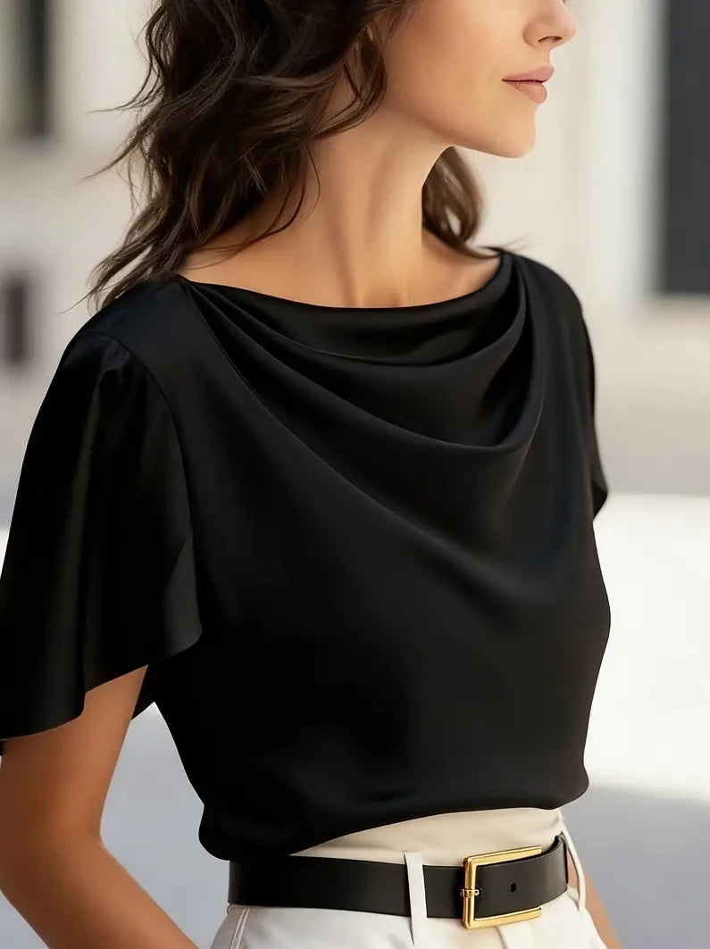 Damesblouse Korte Mouw met Col en Drapering Lizzy