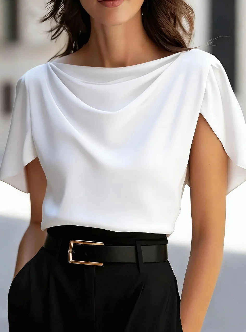 Damesblouse Korte Mouw met Col en Drapering Lizzy