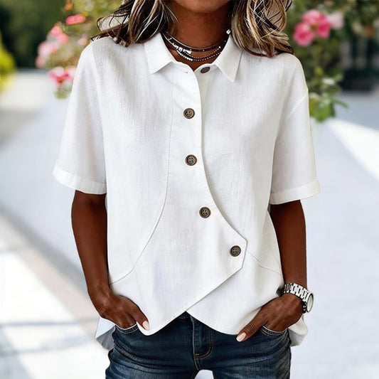 Damesblouse Korte Mouw met Omslagkraag en Knopen Lizzy