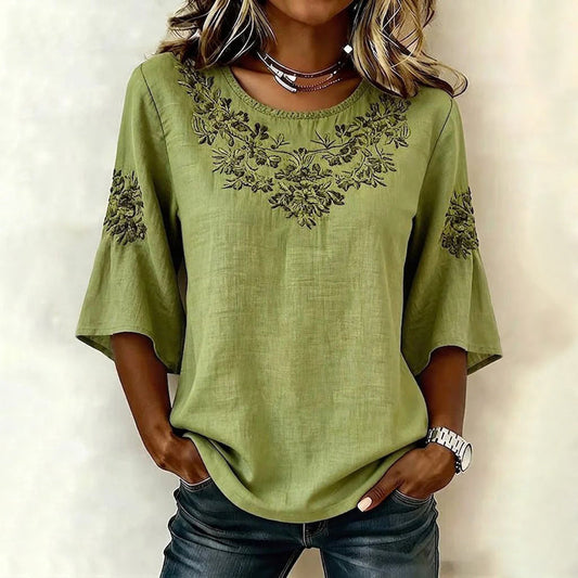 Damesblouse Korte Mouw met Ronde Hals en Print Lizzy