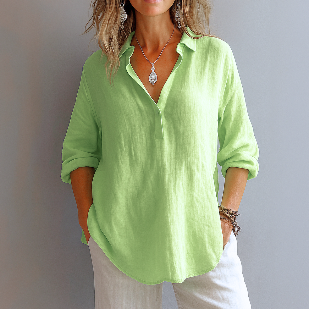 Damesblouse Korte Mouw met V-hals en Losse Pasvorm Lizzy