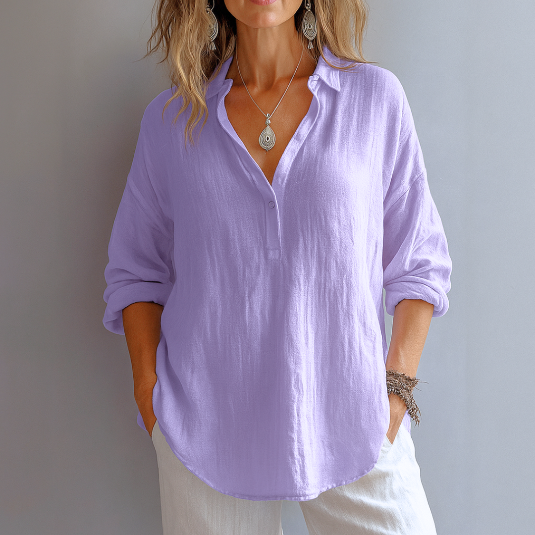 Damesblouse Korte Mouw met V-hals en Losse Pasvorm Lizzy